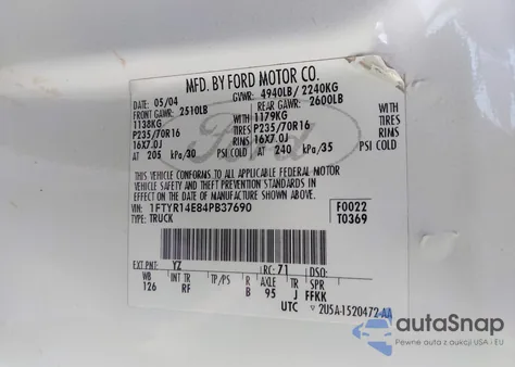 2004 Ford Ranger Edge z USA, uszkodzony, nr VIN 1FTYR14E84PB37690